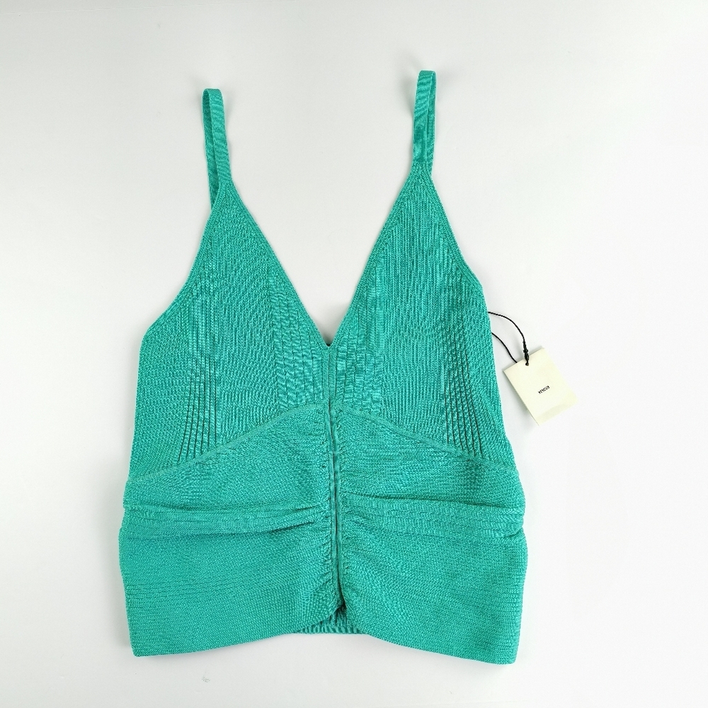 NWT Sandro Womens 8 Emerald Ribbed Strapless Knit Top Sculpted Party Nite Out